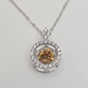 Dainty 1ct. MOISSANITE Silver Necklace with Gold Gemstone